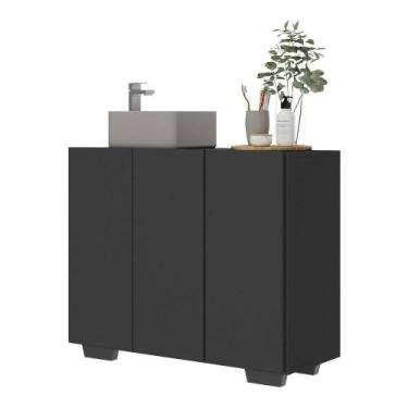 Imagem de Gabinete Banheiro 3 Portas 90Cm Multimóveis V5031 Preto - MULTIMOVEIS