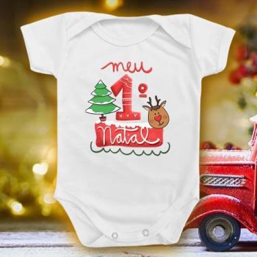 Imagem de Body Para Bebê De Natal Primeiro 1 Festa Árvore Rena - Borizinho Baby,