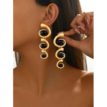 Imagem de Brincos pendentes ovais banhados a ouro para mulheres elegantes personalidade brincos longos luxuosos acessórios de orelha joias criativo presente vintage exagerado para aniversário do dia das mães