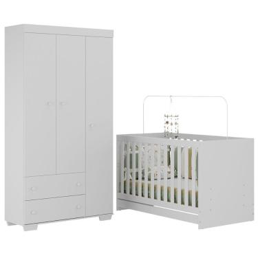Imagem de Quarto Infantil Com Berço 3 Em 1 E Guarda-roupas Algodão Doce Multimóveis Mp4247 Branco