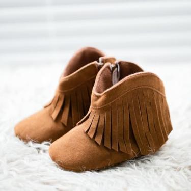 Imagem de Botas para bebês recém-nascidos meninos meninas cowboy borla botas de inverno botas de neve com zíper lateral sola macia botas quentes primeiro andador berço sapatos ao ar livre, A1/marrom, 12-18