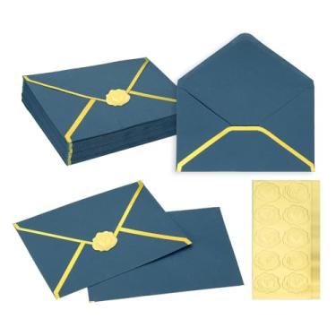 Imagem de PATIKIL 50 envelopes A7, envelopes de convite de borda dourada de 12,7 x 17,78 cm, envelopes de convites de casamento, aniversário, escritório, azul escuro