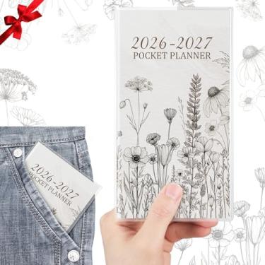 Imagem de ReliThick Calendário de bolso 2026-2027 para bolsa, agenda mensal pequena para mulheres, planejador semanal prático de bolso, diário, esboço, flores silvestres, caderno, Natal, Ano Novo, presente para