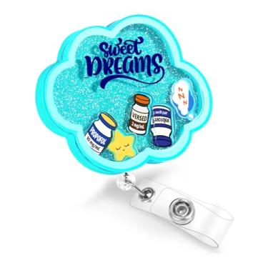 Imagem de Plifal Clipe de suporte para crachá de anestesia - Cloud Dream Carretel retrátil para crachá de identificação com clipe jacaré, enfermeira, escritório, trabalhador médico, acessórios para estudantes
