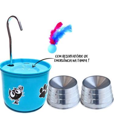 Imagem de Bebedouro Para Gato 2 Comedouros Ergonômico AZUL - DM SOLUÇÕES