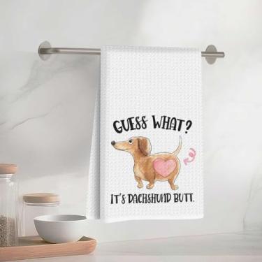 Imagem de Toalhas de cozinha com padrão de dachshund adorável 33 x 58 cm, toalha de prato decorativa de microfibra absorvente, toalhas de mão de waffle para cozinha, casa, banheiro, presentes para amantes de