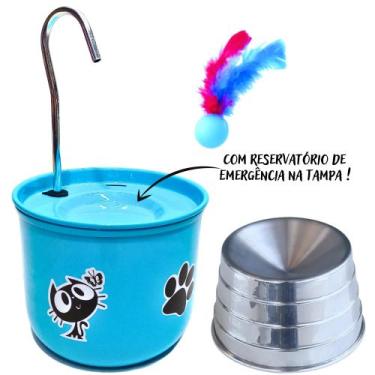 Imagem de Bebedouro Azul Para Gato com Comedouro Ergonômico Tipo Fonte - DM SOLU