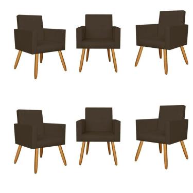 Imagem de Kit 6 Poltronas Nina Decorativa Para Recepção Courino Marrom