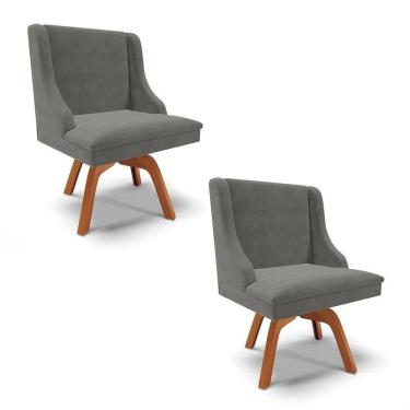 Imagem de Kit 2 Cadeiras Estofadas Giratória Para Sala De Jantar Lia Suede Grafite - Ibiza