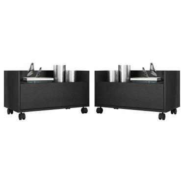 Imagem de Kit Com 2 Mesas De Cabeceira 80Cm Com Rodízios Multimóveis V4007 Preta Preto