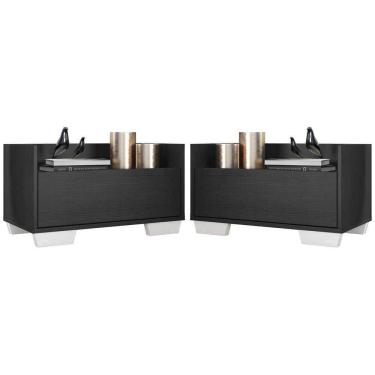 Imagem de Kit Com 2 Mesas De Cabeceira 60Cm Multimóveis V3634 Preta/Branca Preto/Branco