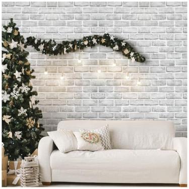 Imagem de Painéis de parede 3D autoadesivos decorativos de papel de parede Coavas, fácil de colar e descascar papel adesivo de tijolo falso impresso à prova d'água, 17.7x314.9 Inch, White Gray Brick