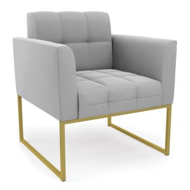 Imagem de Poltrona Elisa Suede Base Metálica Industrial Dourado - D'rossi Cor Cinza