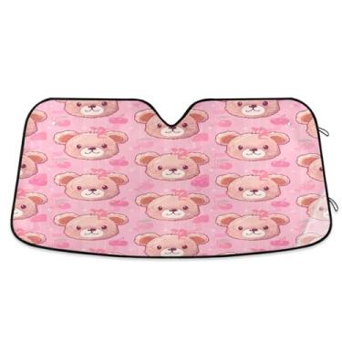 Imagem de ATTX Pára-brisas de carro com cara de urso fofo 144.8 cm x 80.0 cm escudo solar universal com proteção UV, persiana de janela frontal automática dobrável para Sedans SUVs caminhões #120