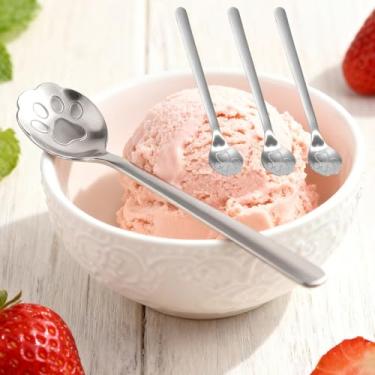 Imagem de Colher de pata de gato, 3 peças, colheres de café vazadas de aço inoxidável 304 para sobremesa, sorvete, mexer em casa, cozinha, restaurante (15 x 3 cm)