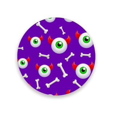 Imagem de JUZIHAI Conjunto de 2 porta-copos de desenho animado Monster Eyeballs, porta-copos redondos absorventes de pedra de cerâmica com base de cortiça, tapete de proteção de mesa para cozinha, bar