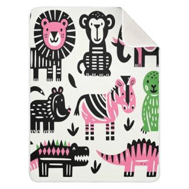 Imagem de Qilmy Cobertor de bebê com estampa de animal de desenho animado 76 x 101 cm, cobertor infantil de algodão macio para meninos e meninas, cobertor leve e quente para berço e carrinho de bebê