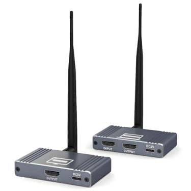 Imagem de Kit transmissor e receptor HDMI sem fio, sinal de 5,8 GHz, alcance de 590 pés, resolução 1080p 60Hz, suporte de loop out para laptops, PCs, leitores de DVD, câmeras