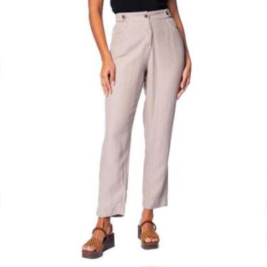 Imagem de Calça Feminina Biamar Reta Cós Elástico Liocel/Linho Bege-Feminino