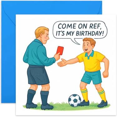 Imagem de Cartão de aniversário de futebol engraçado para ele, cartão vermelho da Ref Joke, para filho, marido, tio, irmão, neto - quadrado, em branco por dentro com envelope premium