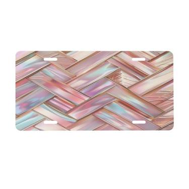 Imagem de Placa de Mármore Abstrata Rosa para Frente do Carro Placas de Carro Alumínio Metal Adequado para Caminhão Placa de Porta de Carro Bar Café Acessórios para Homens Mulheres 15 x 30 cm