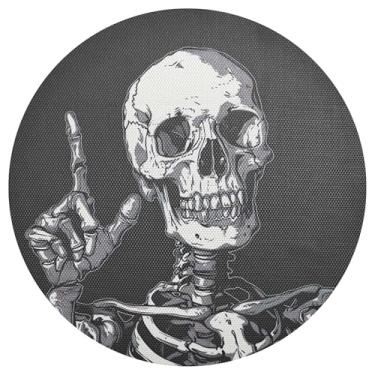 Imagem de xigua Jogo americano redondo de esqueleto engraçado de Halloween, conjunto de 6, tapete de mesa redondo antiderrapante resistente ao calor, tapetes de mesa de 48 cm para decoração de cozinha, jantar e