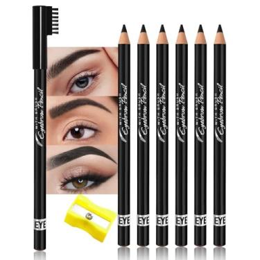 Imagem de WanTuoluo Lápis de sobrancelha para mulheres com apontador, 6 peças de lápis delineador de sobrancelha de madeira dura para maquiagem iniciante, à prova d'água e à prova de suor (6 peças preto)