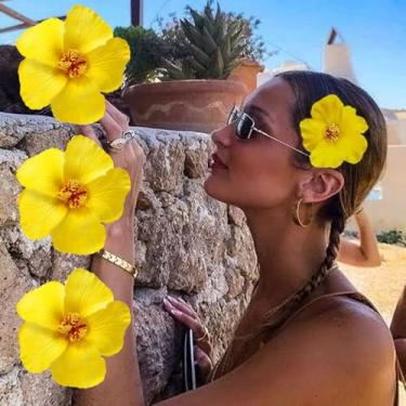 Imagem de Pacote com 3 grampos de cabelo com flor de ovo, design tropical à beira-mar, acessórios de cabelo para férias na praia, festas, viagens, acessórios de cabelo, amarelo