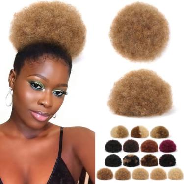 Imagem de HBKRF Extensão Afro Puff Cordão Rabo de Cavalo 15 cm #6 Marrom Mel 100% Cabelo Humano Durável Natural Macio e Liso Extensões de Cabelo Clipe no Coque de Rabo de Cavalo