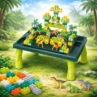 Imagem de Mesa Com Blocos De Montar 80 Peças, Tema Dinossauros, Mega Inblox, Brinquedo Educativo para Crianças +3 Anos