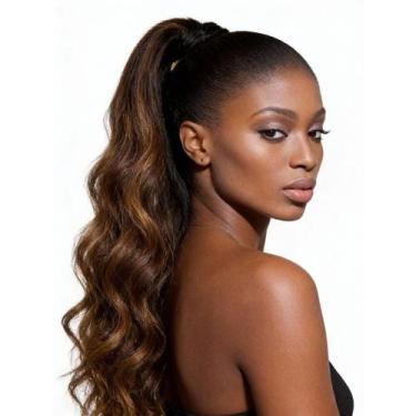 Imagem de Rabo De Cavalo De Cabelo Sintético Ondas 75cm - Cor Preto/Mel - Black 