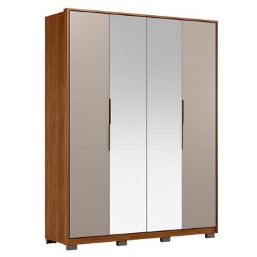 Imagem de Guarda Roupa Casal Attore D43012KPE 4 Portas Nogueira Nude Prime TX com Espelho e Pés Demóbile - Demartêz