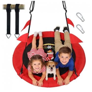 Imagem de Balanço Redondo Saucer 102 cm PACEARTH Vermelho Natalino com Cordas Multi-Fios Ajustáveis Capacidade 408 kg