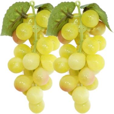 Imagem de Kit 12 Cachos De Uva Verde Fruta Artificial Silicone De 12cm - Genéric