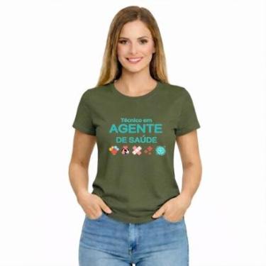 Imagem de Camiseta Feminina Agente de Saúde Slim Básica Manga Curta Moda Casual-Feminino