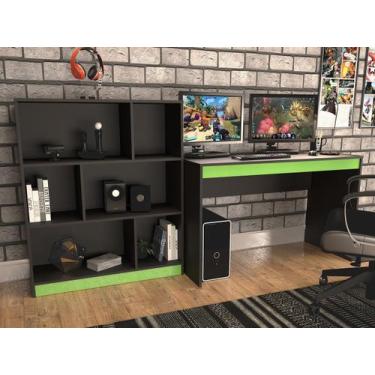 Imagem de Mesa Gamer Nova Mobile B28 Bs Preto E Verde - 6 Nichos