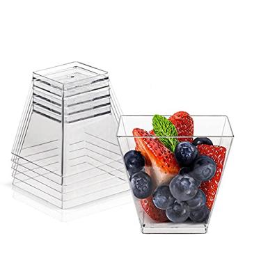 Imagem de Pacote com 50 copos quadrados de sobremesa de 100 ml, copos de sobremesa transparentes de plástico, copos descartáveis para degustação ótimos para sobremesas, aperitivos, mousses