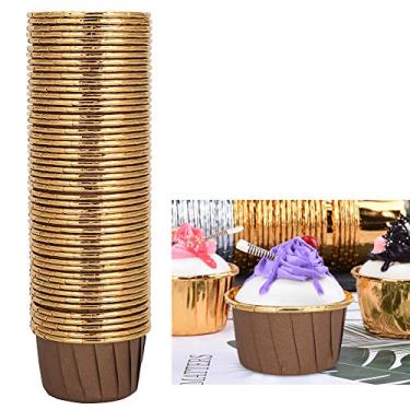 Imagem de Forros de cupcake, capas de cupcakes resistentes a alta temperatura para bolos e doces para cupcakes e doces para muffins para bolas de bolo para festa de casamento aniversário (trompete 3830 - café interno e externo)