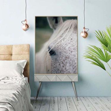 Imagem de Quadro Canvas Decorativo para Sala Cavalo Branco 90x60