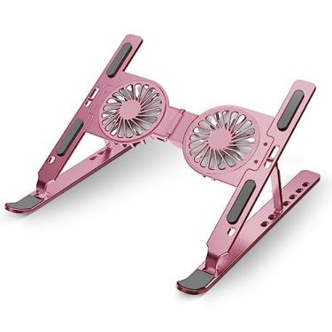 Imagem de Suporte ajustável para laptop, com ventilador de resfriamento USB, suporte para laptop com aberturas de dissipação de calor, suporte dobrável e resistente de liga de alumínio para laptop, adequado para MacBook Air Pro/Dell XPS/mais laptops de 10 a 17 polegadas. (rosa)