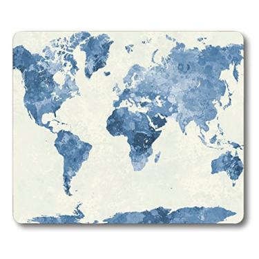Imagem de Mouse pad Smooffly World Map Gaming, mouse pad de borracha antiderrapante com mapa do mundo Watercolor Bule