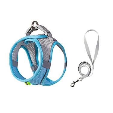 Imagem de Peitoral para cães – Arneses ecológicas e confortáveis – Luxuoso cabresto de malha macia – Altamente refletivo – Sem puxar e não engasgar para filhotes, gatos, raças de brinquedo e cães pequenos (azul, PPP)