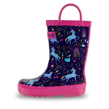 Imagem de Botas de chuva infantis Lone Cone para meninas e meninos – Botas de chuva infantis de borracha natural à prova d'água com sola antiderrapante e alças fáceis de puxar – designs sólidos, padrões e