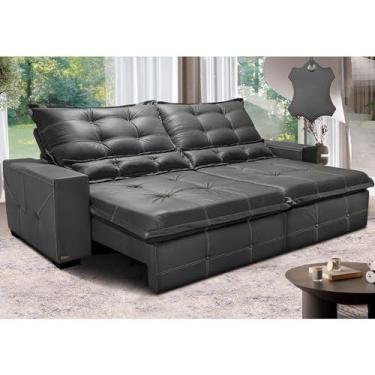 Imagem de Sofá de Couro Legítimo Retrátil e Reclinável 2,95m Cama Inbox Torosoftgeld40 Cinza