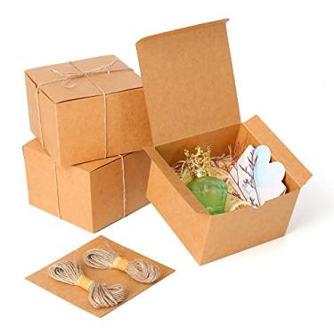 Imagem de Dekun Pacote com 5 caixas de presente marrons premium de 15 x 15 x 10 cm com tampa, caixas kraft recicláveis de montagem fácil de fazer cupcake com tampas para presentes/embalagem/Natal (15 x 15 x 10