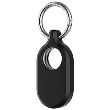 Imagem de DLENP Capa compatível com Samsung Galaxy Smart Tag 2, [1 unidade] Capa protetora de silicone resistente a arranhões com chaveiro para chaves, carteira, bagagem, animais de estimação (preto)