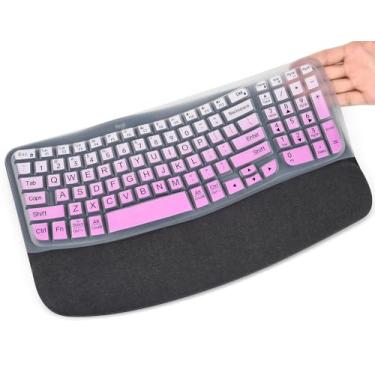 Imagem de Capa de teclado letras grandes para teclado Logitech Wave Keys 2023 sem fio ergonômico e teclas Wave MK670 combo, alto contraste, letras grandes, protetor de teclado - Ombre HotPink