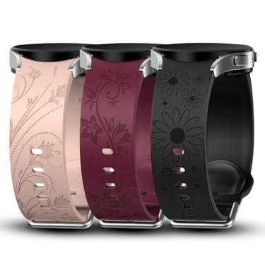 Imagem de Pulseiras gravadas florais sem lacunas compatíveis com Samsung Galaxy Watch 6 Band Galaxy Watch 5 Band Galaxy Watch 4 Band Galaxy Watch 5 Pro Galaxy Watch 6/4 Classic Soft Silicone Color Buckle Sport Watch Strap para mulheres (pacote com 3)
