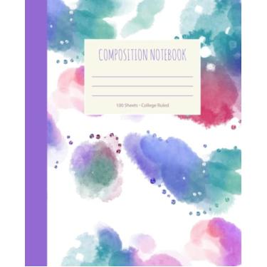 Imagem de Caderno de composição pautado para faculdade - 100 páginas; explosão de aquarela, arte, aquarela: caderno de composição fofo para crianças, meninas, meninos, adolescentes, jovens adultos e adultos