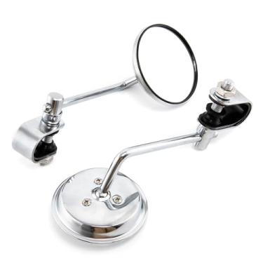 Imagem de Espelho lateral de motocicleta redondo universal retrovisor adequado para motocicleta scooter ATV UTV E-Bike (prata, suporte de guidão de espelho de 7.6 cm)